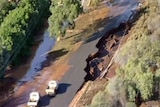 Collapsed road in Carnarvon as a result of flood waters