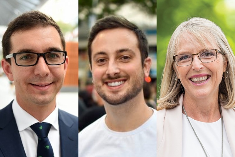 Trevor Evans, Greens candidate Stephen Bates and Labor candidate Madonna Jarrett