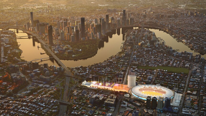 An illustration of Brisbane with a new Gabba