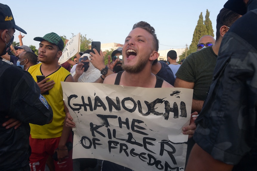 Protester with placard