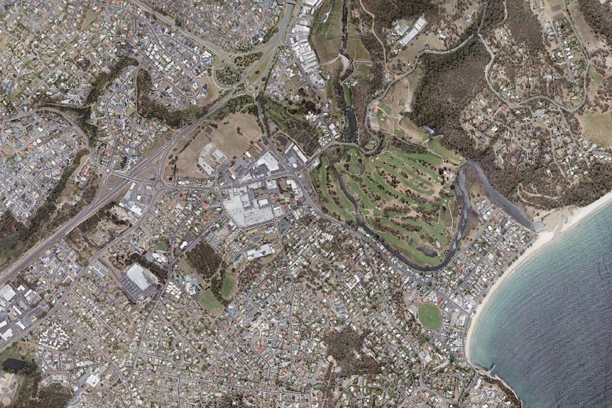 A satellite image of the Kingborough local government area, near Hobart.