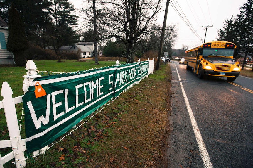 School sign welcomes Sandy Hook students