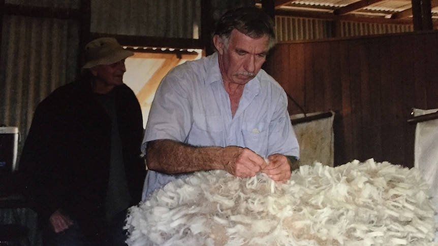 Kerry Doyle classing wool at Spoilbank west of Longreach in 2009.