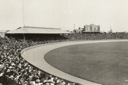 A panorama showing an Australia versus Africa game at the Sydney Cricket Ground on March 4, 1911. 