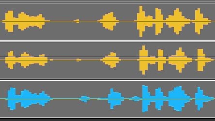 Three visualisations of the call recordings are shown in yellow and blue.