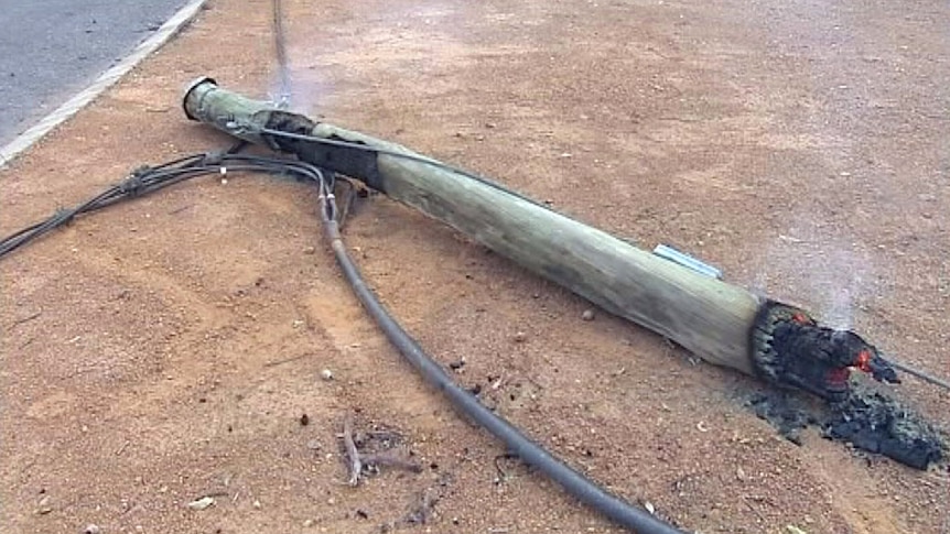 Power poles have been burnt in a bushfire and affecting electricity in the Perth Hills