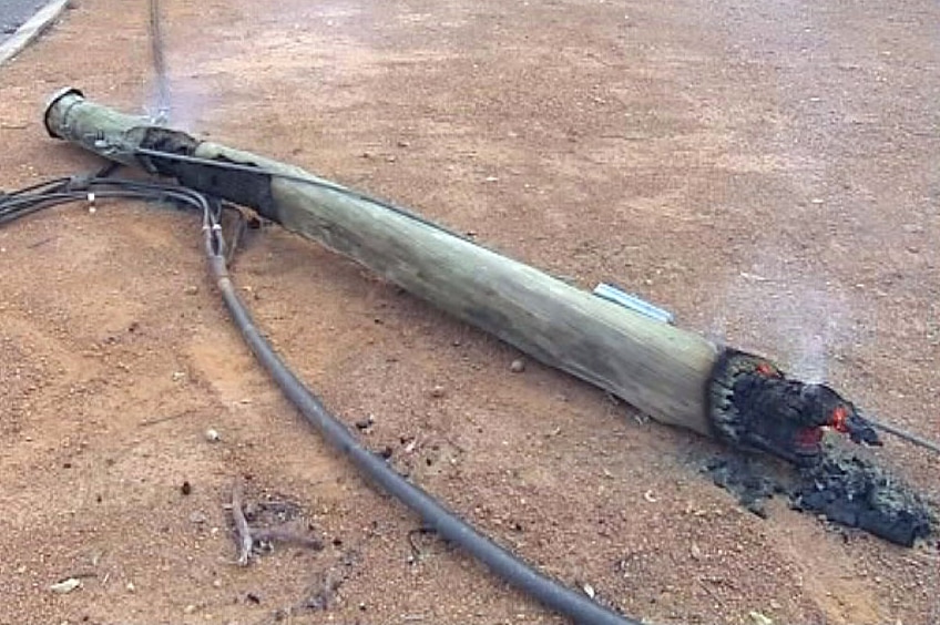 Power poles have been burnt in a bushfire and affecting electricity in the Perth Hills