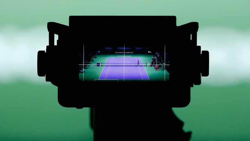 Shot of a camera at the 2014 WTA finals in Singapore.