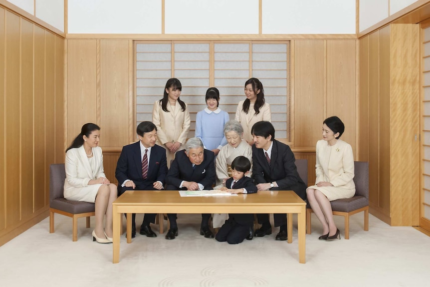 Japanese Emperor Akihito and Empress Michiko with the Imperial Family.