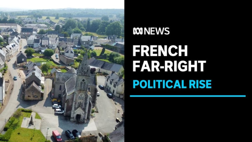 French Far-Right, Political Rise: Aerial view of a church at the centre of an old town.