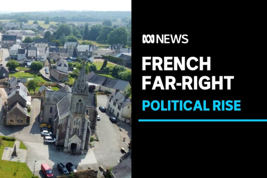 French Far-Right, Political Rise: Aerial view of a church at the centre of an old town.