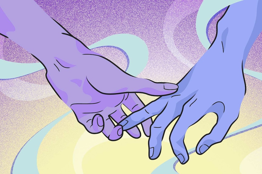 An illustration of two hands touching gently and with tenderness