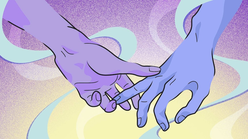 An illustration of two hands touching gently and with tenderness