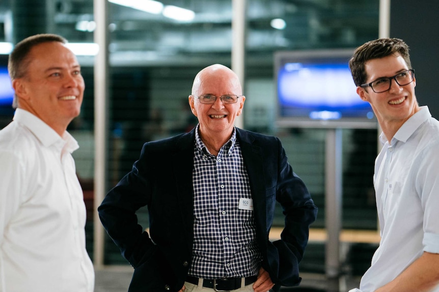 L-R: Stuart Watt, Bob Johnston and Bob's son Nathan in the newsroom.