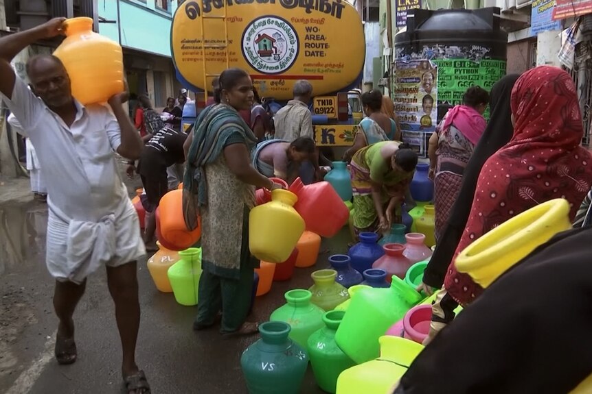 Colourful buckets waiting to be filled in Chennai