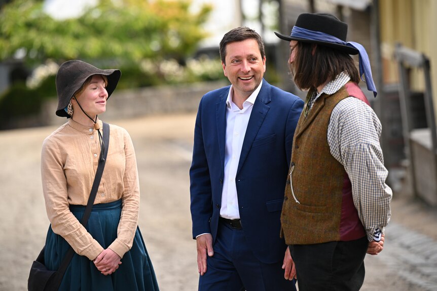 Victorian Opposition leader Matthew Guy speaks with people at Sovereign Hill.
