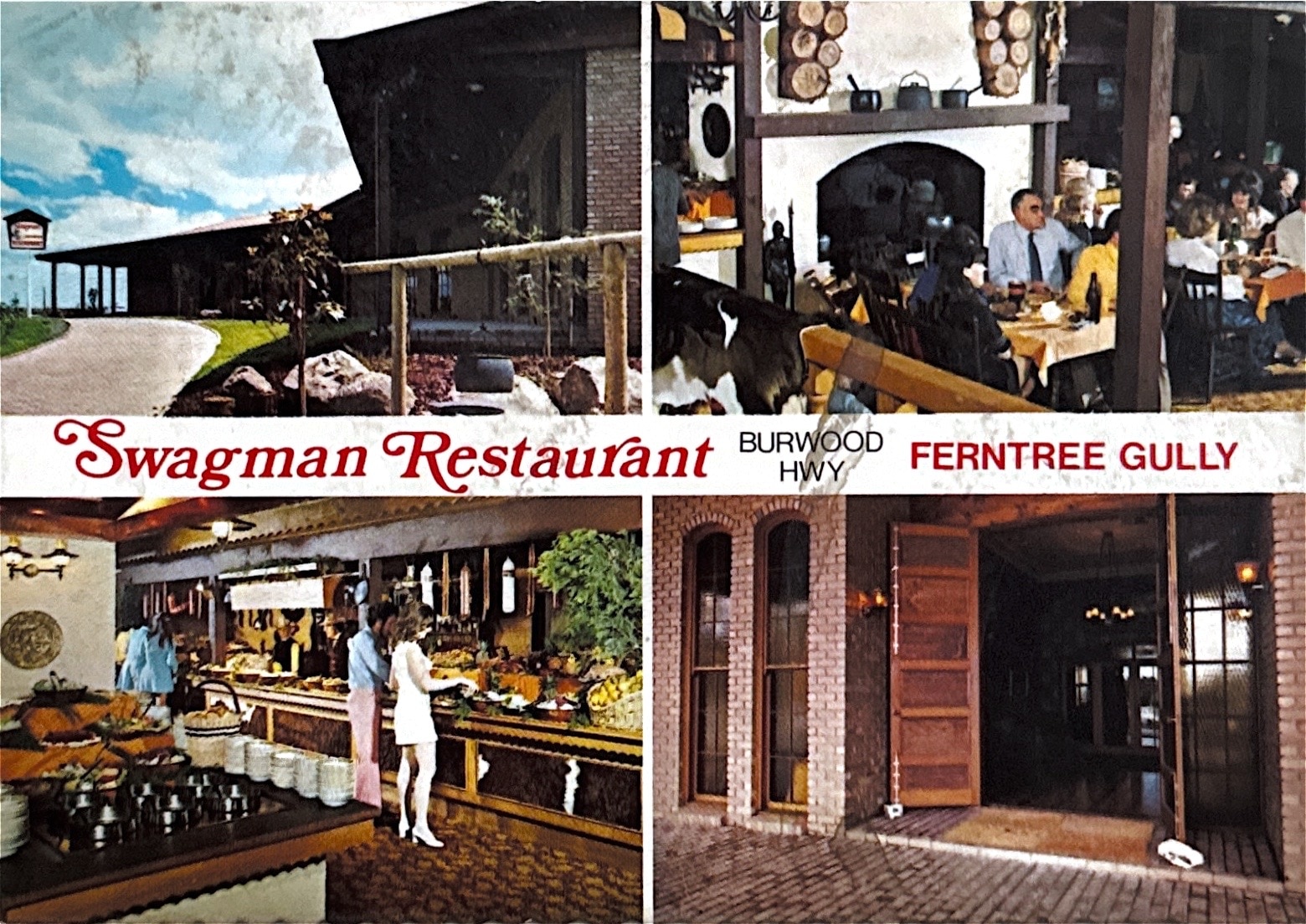 An old postcard showing the Swagman restaurant in Ferntree Gully