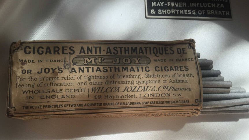 An old packet on cigarettes on display in a medical exhibition.