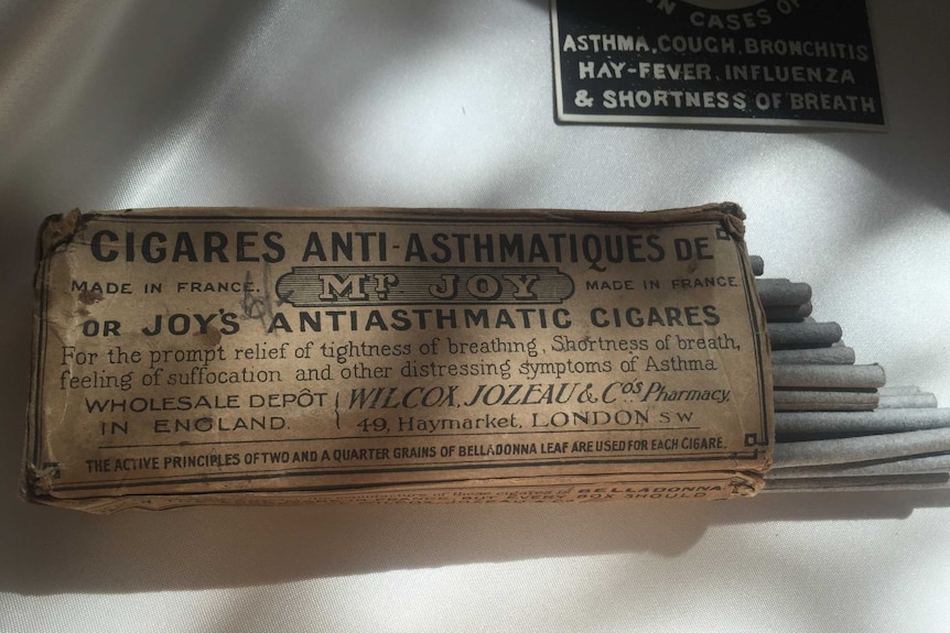 An old packet on cigarettes on display in a medical exhibition.