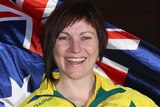 Anna Meares holds Australian flag
