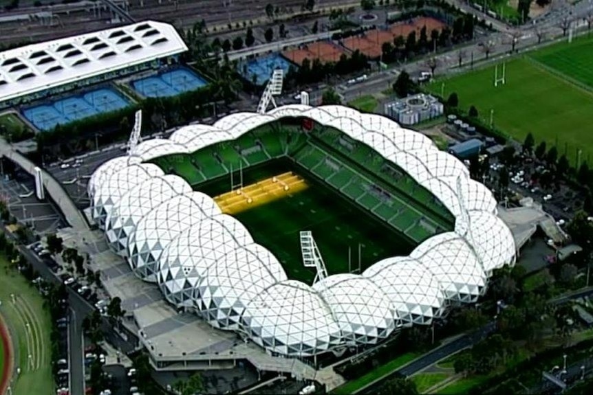 An aerial view of AAMI Park stadium in Melbourne.
