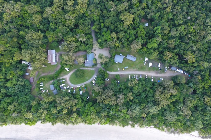 Aerial view of Cape Tribulation camping ground.