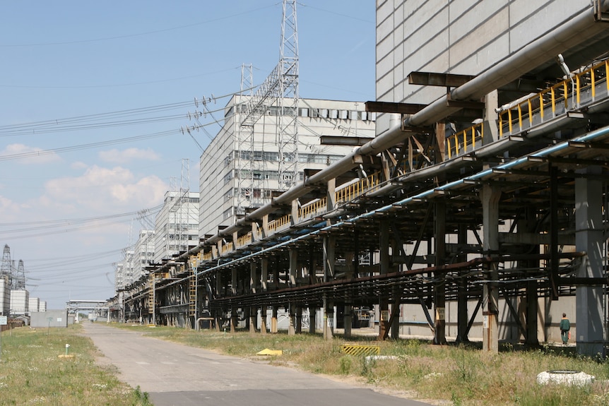 An exterior view of the Zaporizhzhya nuclear power plant