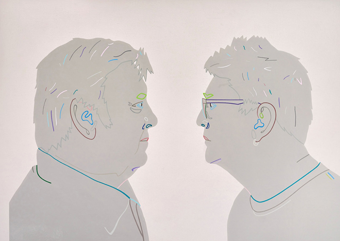 A painting of two men looking at each other.
