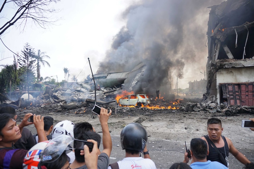 Military plane crash in Medan, Sumatra