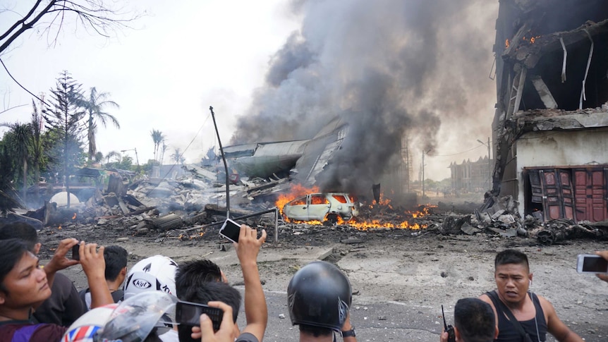 Military plane crash in Medan, Sumatra