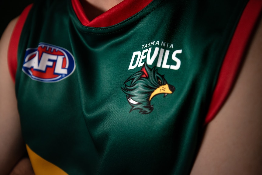 Close up of Tasmanian AFL team jersey.