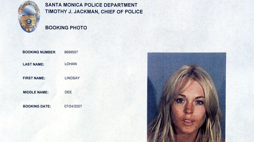 Lindsay Lohan in a police mugshot after she was charged with drink-driving and cocaine possession on July 24, 2007.