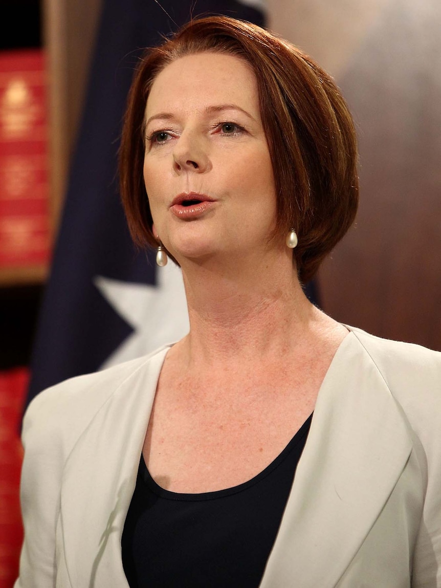 Julia Gillard talks to the media in Melbourne