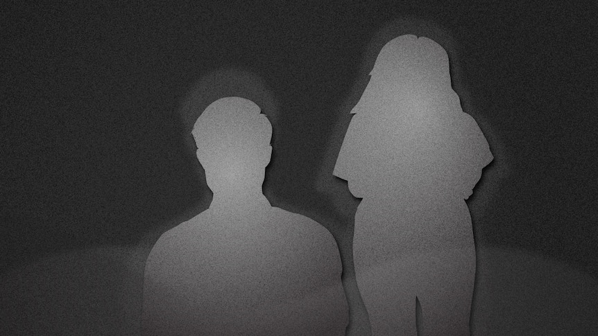 A greyscale image of the silhouette of a man and a woman.