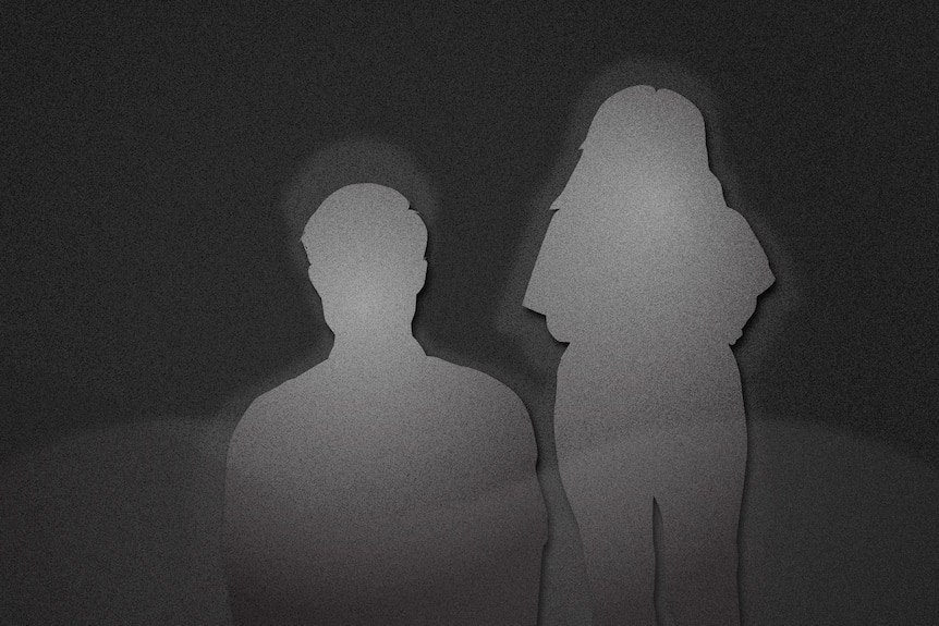 A greyscale image of the silhouette of a man and a woman.