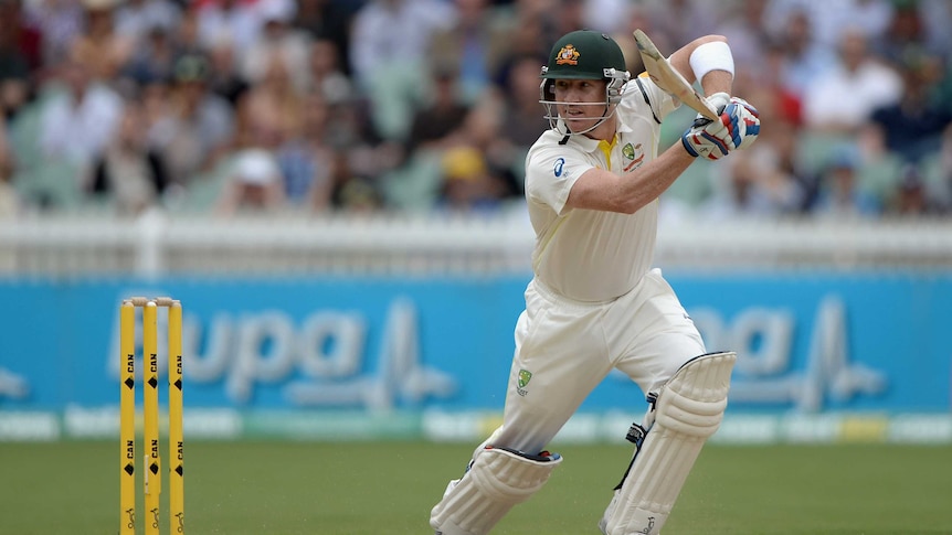 Brad Haddin drives through the off-side on day two of the second Ashes Test