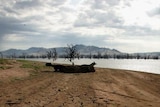 The dry, cracked bed of the Hume Weir