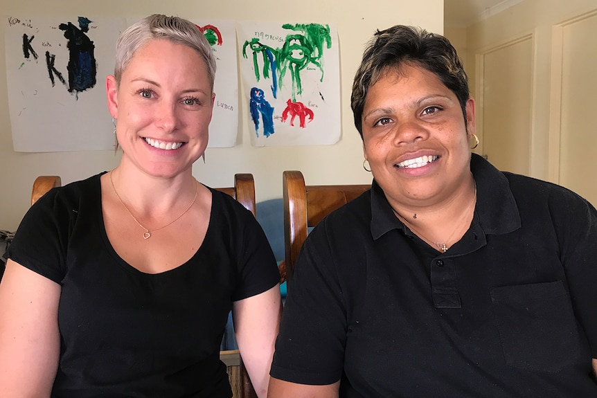 Kara Blair and Bronwyn Stuart, engaged couple in Hermannsburg west of Alice Springs.