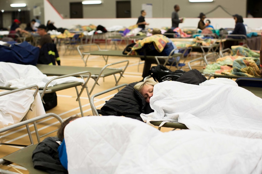 Fort McMurray residents rest at a community centre in Anzac, Alberta.