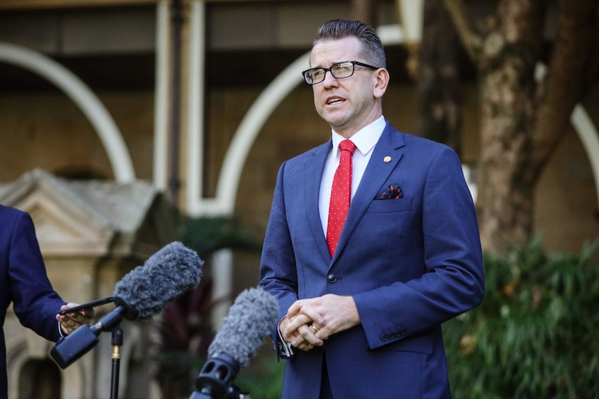 Queensland Deputy Opposition Leader Jarrod Bleijie speaking at a press conference.