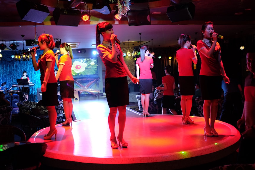 North Korean singers perform on stage in north-east China.