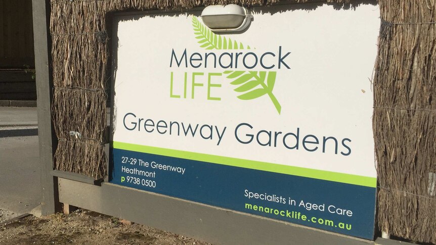 A sign outside Greenway Gardens aged care home.