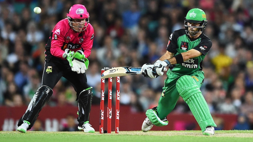 Glenn Maxwell plays a reverse sweep for the Stars