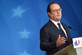 French President Francois Hollande gives a press conference.