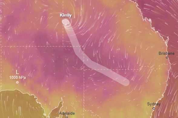 A track map of a cyclone in Australia