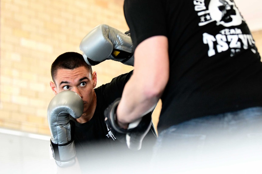 Tim Tszyu in training at the Tszyu Boxing Academy in Rockdale, Sydney.