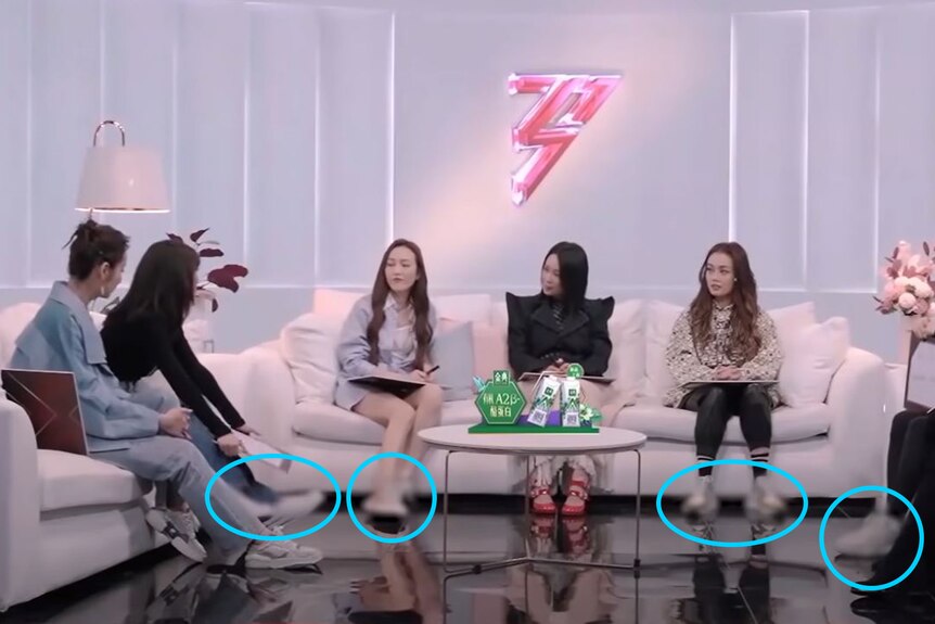 Western brand shoes blurred on Chinese tv