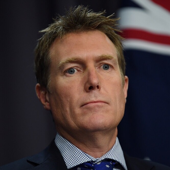 Australia's Social Services Minister Christian Porter speaks to the media.