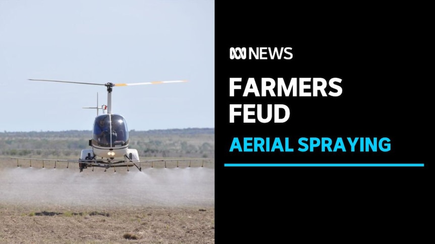 Farmers Feud, Aerial Spraying: A helicopter landing in a paddock.