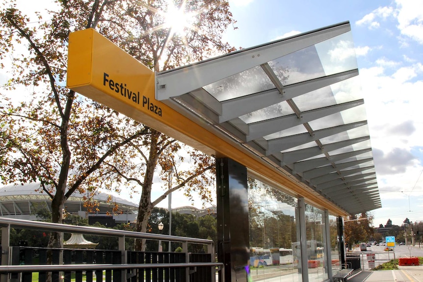 Festival Plaza tram stop in Adelaide